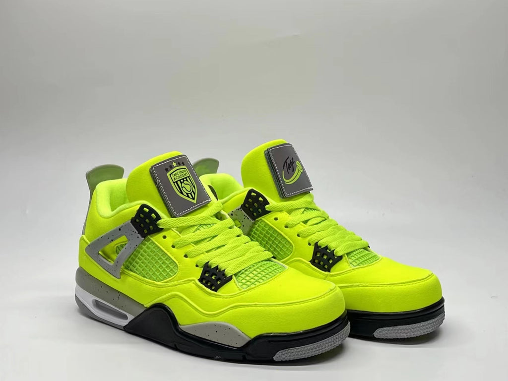 AJ4 Style Neon Green Retro Basketball Sneakers