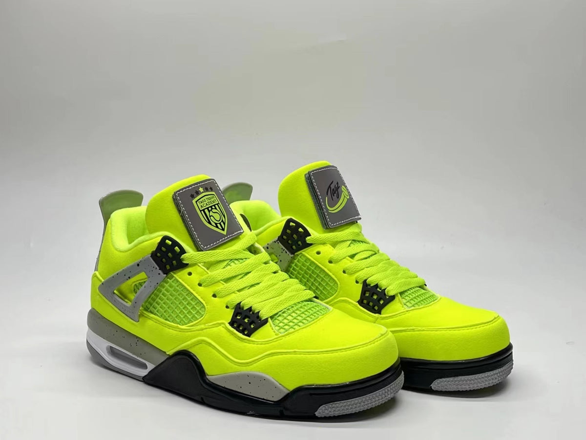 AJ4 Style Neon Green Retro Basketball Sneakers