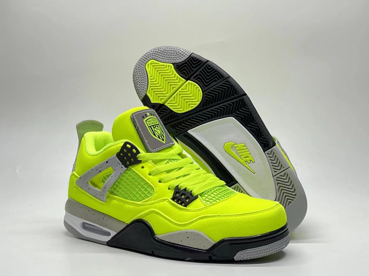 AJ4 Style Neon Green Retro Basketball Sneakers